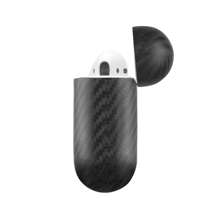 Coque en fibre de carbone v&eacute;ritable pour Apple AirPods, Noir satin&eacute;