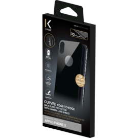 Protection arrière en verre trempé bord à bord incurvé (avec protecteur objectif caméra) pour Apple iPhone X, Noir