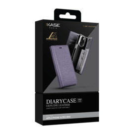 Diarycase 2.0 Coque clapet en cuir v&eacute;ritable avec support aimant&eacute; pour Apple iPhone 14 Pro Max, Vesper Violet