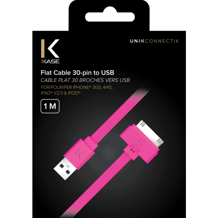 Cable plat 30 broches vers USB (1m) pour Apple, Rose Bonbon