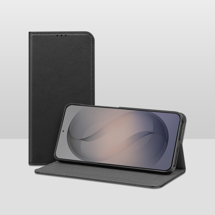 Coque clapet folio avec fente pour cartes & support fabriqu&eacute; avec &eacute;tui en plastique recycl&eacute; Pour Samsung Galaxy S26 5G, Noir