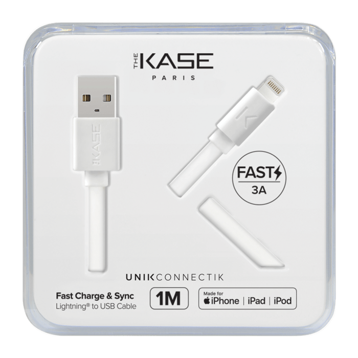 C&acirc;ble Lightning certifi&eacute; MFi Apple Charge Speed 3A charge/ sync (1M), Blanc Lumineux