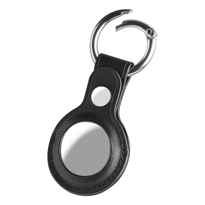 Porte-cl&eacute;s artisanal en cuir v&eacute;ritable pour Apple AirTag, Noir minuit