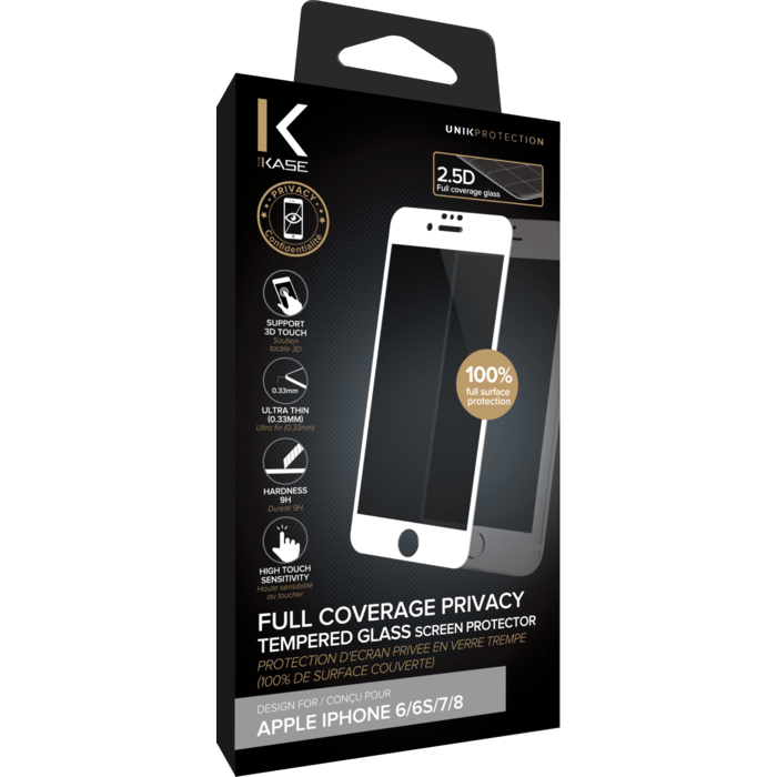 Full Coverage Privacy Tempered Glass Screen Protector for Apple iPhone 6/6s/7/8, White