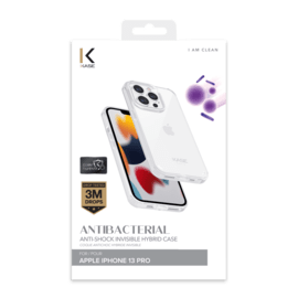 Coque antibact&eacute;rienne antichoc hybride invisible pour Apple iPhone 13 Pro, Transparente