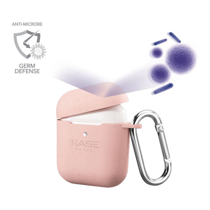 Coque antibact&eacute;rienne vegan bio 100 % z&eacute;ro d&eacute;chet pour Apple AirPods, Rose rhubarbe