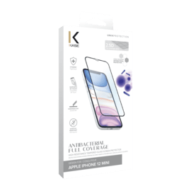 Protection d&rsquo;&eacute;cran antibact&eacute;rienne en verre tremp&eacute; ultra-r&eacute;sistant (100% de surface couverte) pour Apple iPhone 12 mini, Noir