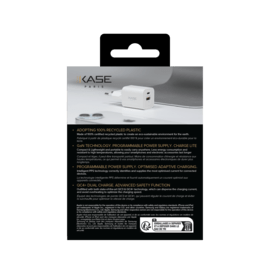 Chargeur Mural Double Port Supreme Power GaN Fabriqu&eacute; Avec du 100% Plastique Recycl&eacute; - 33 W (PPS), Blanc