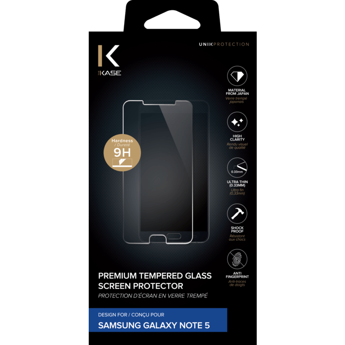 Protection d'&eacute;cran premium en verre tremp&eacute; pour Samsung Galaxy Note 5, Transparent