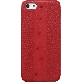 Coque pour Apple iPhone 5/5s/SE, cuir v&eacute;ritable Veau Grain&eacute; et Autruche, Rouge