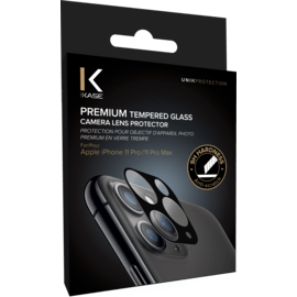 (O) Protection pour objectif d'appareil photo premium en verre tremp&eacute; Apple iPhone 11 Pro/Pro Max, Noir