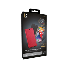 Diarycase 2.0 Coque clapet en cuir v&eacute;ritable avec support aimant&eacute; pour Apple iPhone 12 mini, Rouge Bordeaux