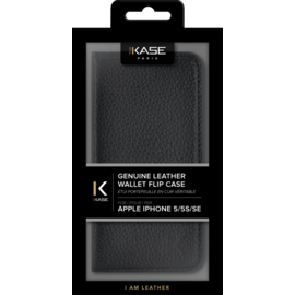 Étui portefeuille en cuir véritable pour Apple iPhone 5/5s/SE, cuir Shrunken Noir