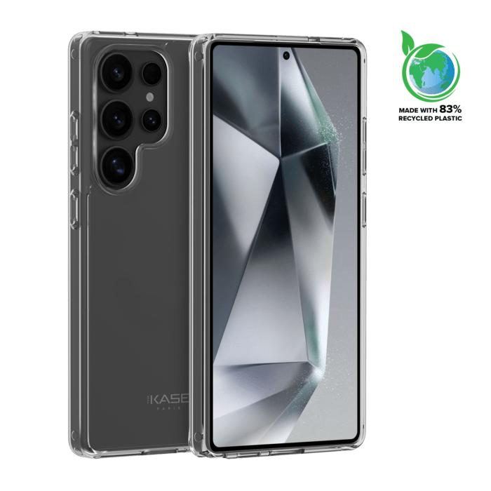 Coque hybride invisible fabriqu&eacute; avec 83% de plastique recycl&eacute; pour Samsung Galaxy S25 Ultra 5G, Transparente