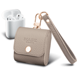 Coque Apple Airpods en cuir v&eacute;ritable fabriqu&eacute;e &agrave; la main avec sangle, Beige