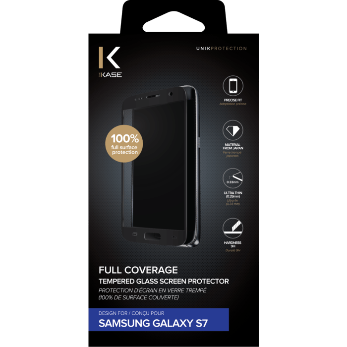 Protection d'&eacute;cran en verre tremp&eacute; (100% de surface couverte) pour Samsung Galaxy S7, Noir