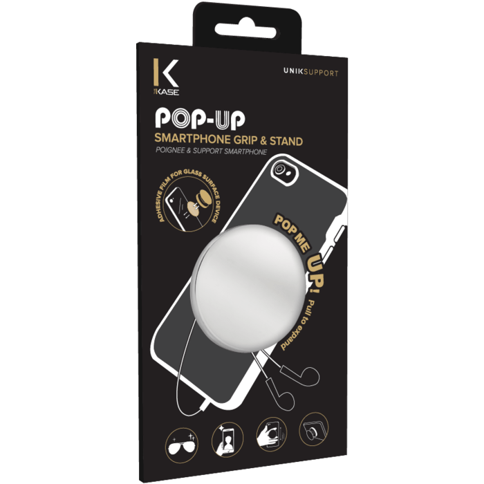POP-UP poign&eacute;e & support smartphone, Argent Chrom&eacute;