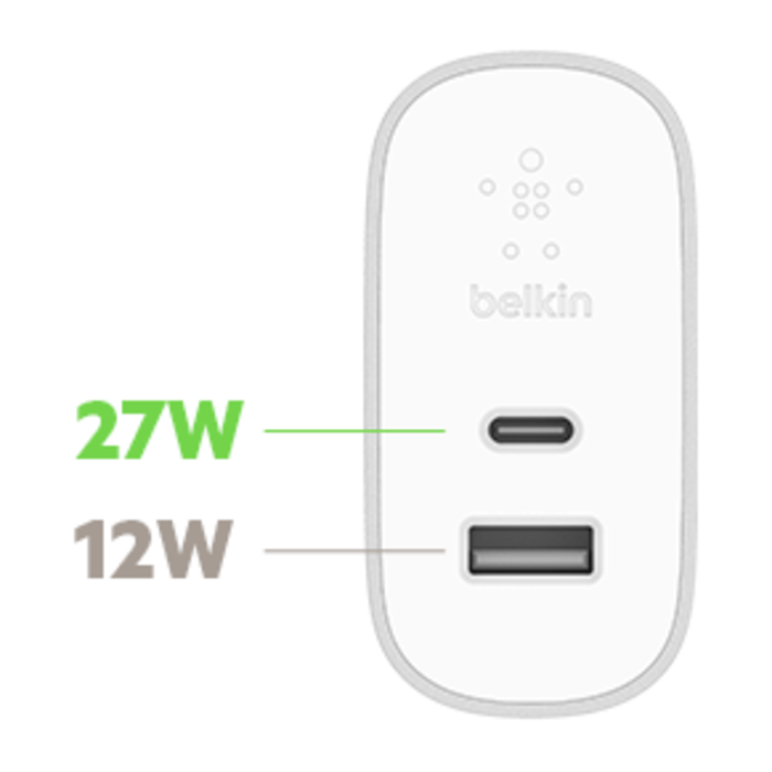 Chargeur Secteur USB-C 27W PowerDelivery + 1 port USB-A en 12W