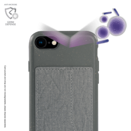 Coque antibact&eacute;rienne Vegan bio en bandouli&egrave;re pour Apple iPhone 6/6s/7/8/SE 2020/SE 2022, Gris lave