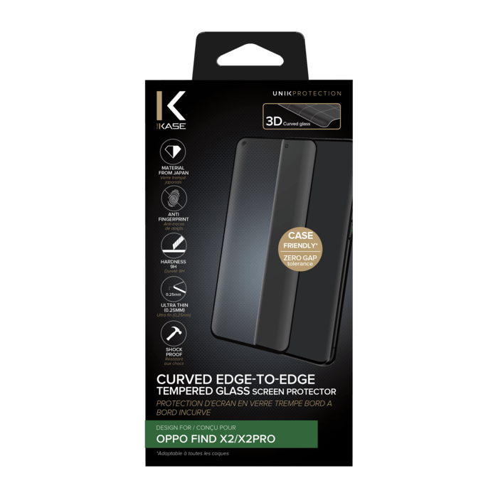Protection d'&eacute;cran en verre tremp&eacute; Bord &agrave; Bord Incurv&eacute; pour OPPO Find X2/X2 Pro, Noir