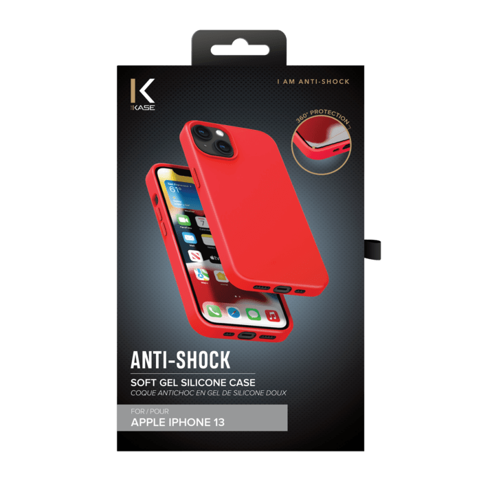 Coque antichoc en gel de silicone doux pour Apple iPhone 13, Rouge Ardent