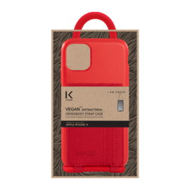 Coque antibactérienne Vegan bio en bandoulière pour Apple iPhone 11, Rouge écarlate
