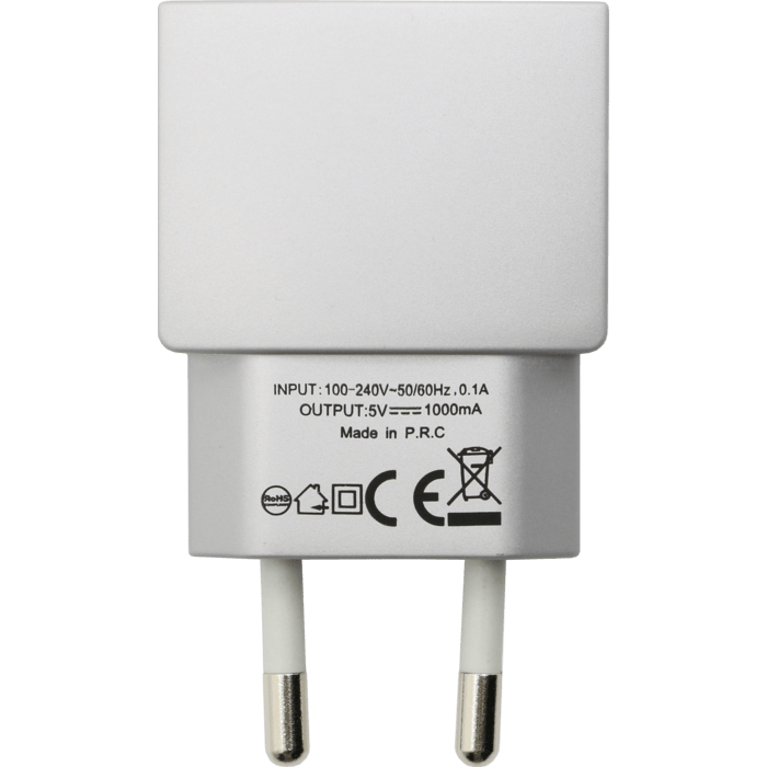 Chargeur Universel Mono USB (EU) 1A, Argent