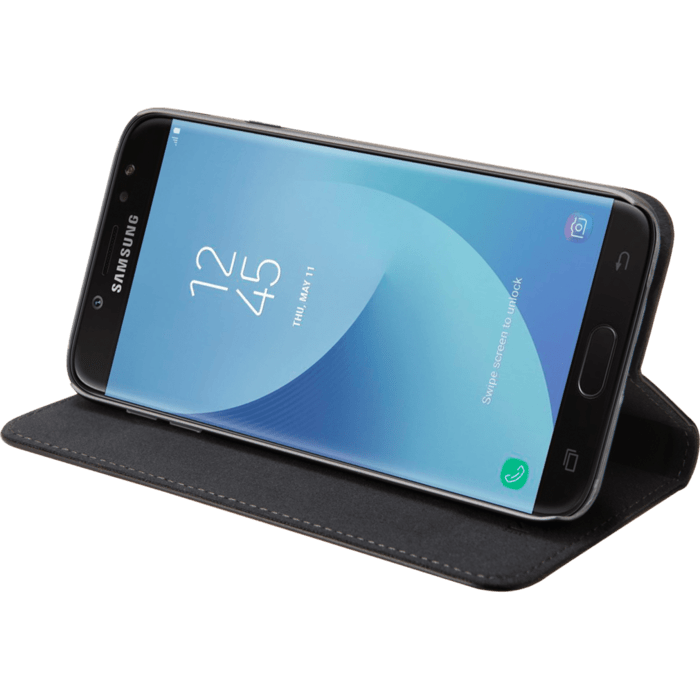 Coque clapet folio avec fente pour cartes & support pour Samsung Galaxy J7 (2017), Noir (UE / Asie ver - J730F / DS et J730FM / DS)