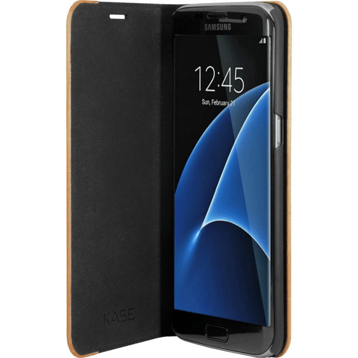Coque Clapet pour Samsung Galaxy S7 Edge, Marron et Bois de cerisier naturel