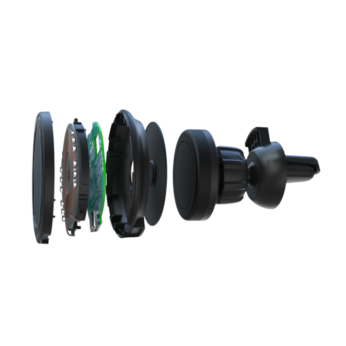 Chargeur de voiture sans fil d&eacute;tachable 2-en-1 (15W), Noir Carbone