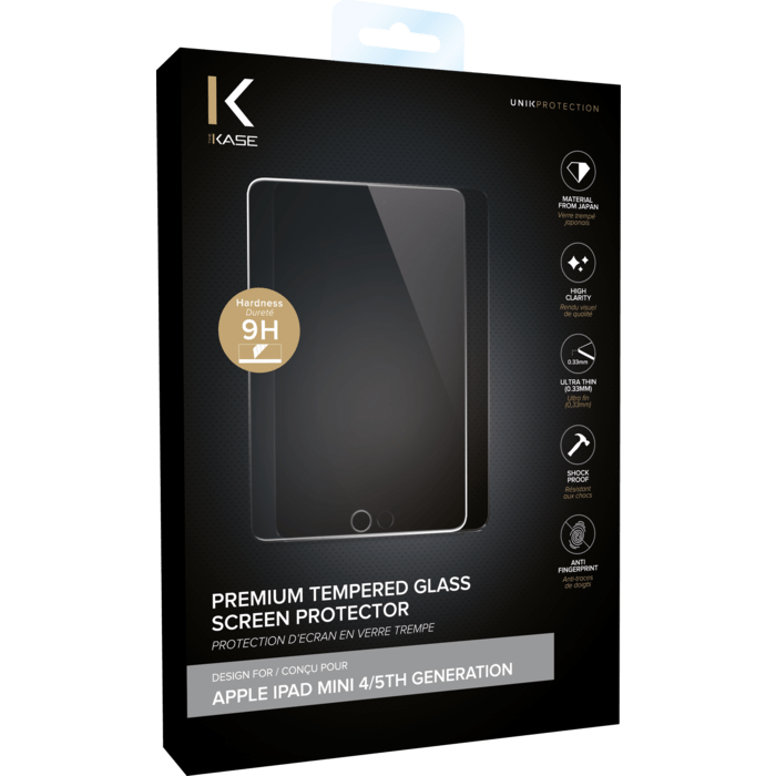 Protection d'&eacute;cran premium en verre tremp&eacute; pour Apple iPad mini 4/5th generation, Transparent