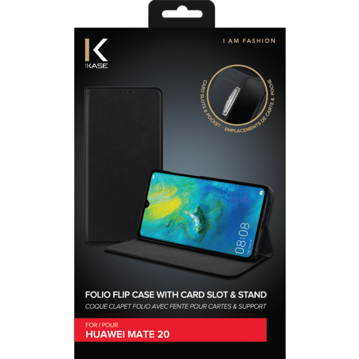 Coque clapet folio avec fente pour cartes & support pour Huawei Mate 20, Noir