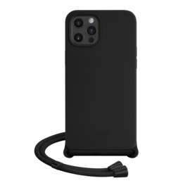 Coque en gel de silicone doux en bandouli&egrave;re pour Apple iPhone 12 Pro Max, Noir satin