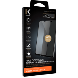 (O) Protection d'&eacute;cran en verre tremp&eacute; (100% de surface couverte) pour Xiaomi Redmi Note 8, Noir