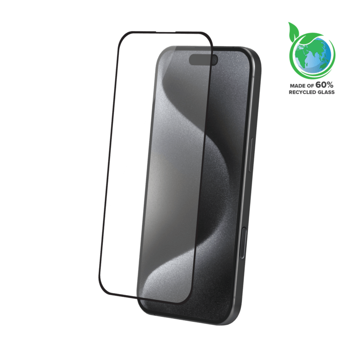 Protection d&rsquo;&eacute;cran antibact&eacute;rienne en verre tremp&eacute; ultra-r&eacute;sistant &agrave; bords incurv&eacute;s (60% verre tremp&eacute; recycl&eacute;) pour Apple iPhone 16 Pro, Noir