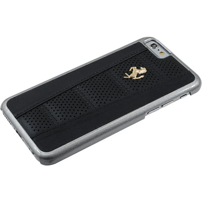 Ferrari Perforated Coque cuir veritable pour Apple iPhone 6/6s, Noir, Cheval doré