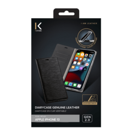 Diarycase 2.0 Coque clapet en cuir véritable avec support aimanté pour Apple iPhone 13, Noir Minuit