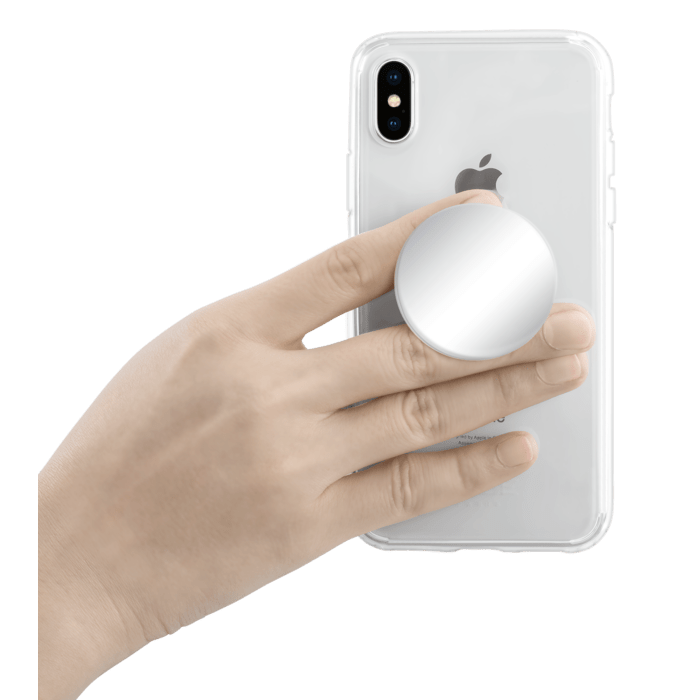 POP-UP poign&eacute;e & support smartphone, Argent Chrom&eacute;