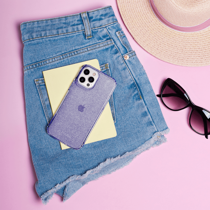 Coque hybride &eacute;tincelante invisible pour iPhone Apple 12/12 Pro, Violet