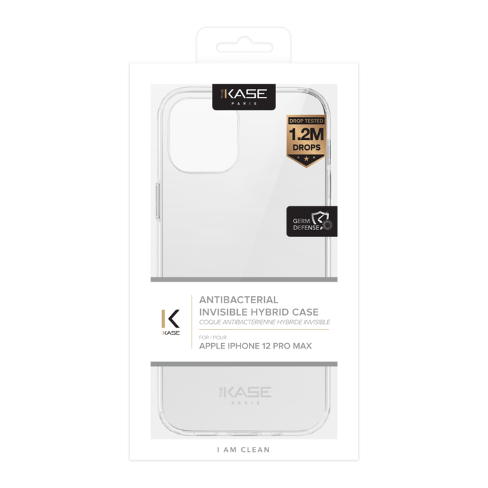 Coque antibact&eacute;rienne hybride invisible pour iPhone 12 Pro Max, Transparente