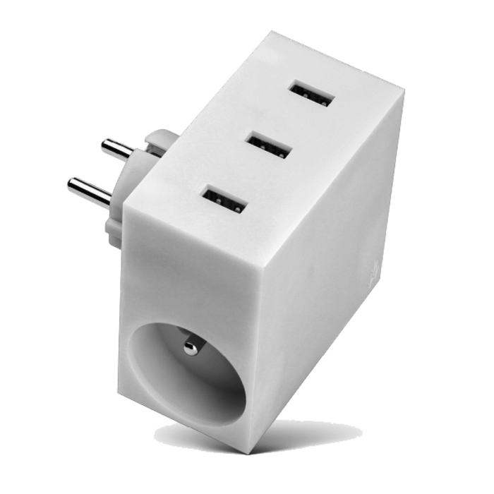 HIDE Blanc - Power Hub 5 EN 1 Blanc / Chargeur USB 3 ports et multiprise