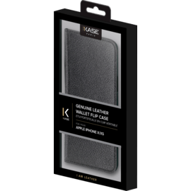 &Eacute;tui portefeuille en cuir v&eacute;ritable pour Apple iPhone X/XS, cuir de Veau Shrunken Noir