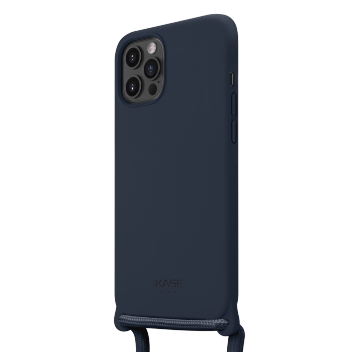 Coque en gel de silicone doux en bandouli&egrave;re pour Apple iPhone 12 Pro Max, Bleu Oxford