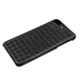 Coque en cuir v&eacute;ritable Treccia pour Apple iPhone 6 Plus/6s Plus/7 Plus/8 Plus, Noir Satin