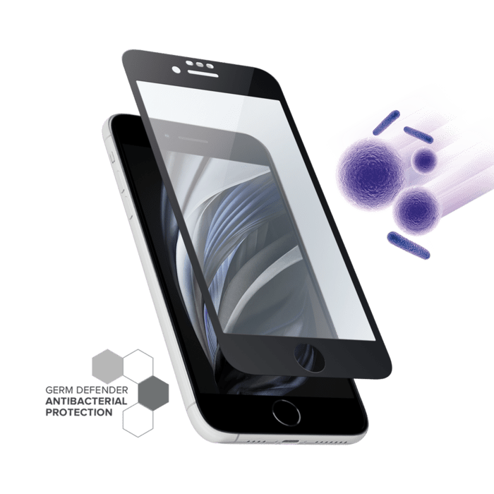 Protection d&rsquo;&eacute;cran antibact&eacute;rienne en verre tremp&eacute; ultra-r&eacute;sistant &agrave; bords incurv&eacute;s pour Apple iPhone 6/6s/7/8/SE 2020, Noir