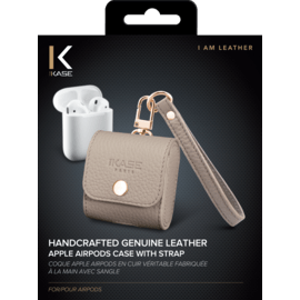 Coque Apple Airpods en cuir v&eacute;ritable fabriqu&eacute;e &agrave; la main avec sangle, Beige