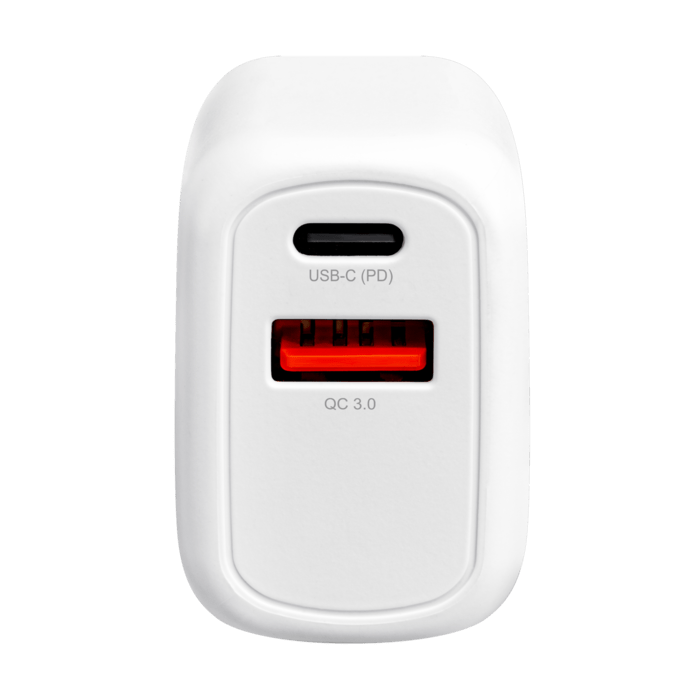 Chargeur mural PowerPort Speed LITE 20 W double USB UE + câble de charge/synchronisation rapide USB-C vers USB-C, blanc