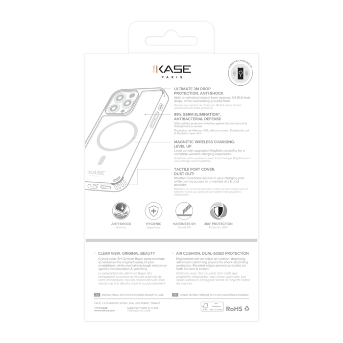 Coque antibact&eacute;rienne antichoc magn&eacute;tique invisible pour Apple iPhone 14 Pro Max, Transparente