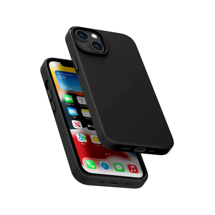 Coque antichoc en gel de silicone doux pour Apple iPhone 13 mini, Noir satin