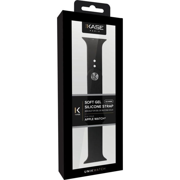 Bracelet en gel de silicone doux pour Apple Watch&reg; Series 1/2/3/4 42/44mm, Noir de jais